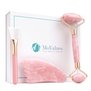 NEW MoValues Pink Facial Roller and Gua Sha Set